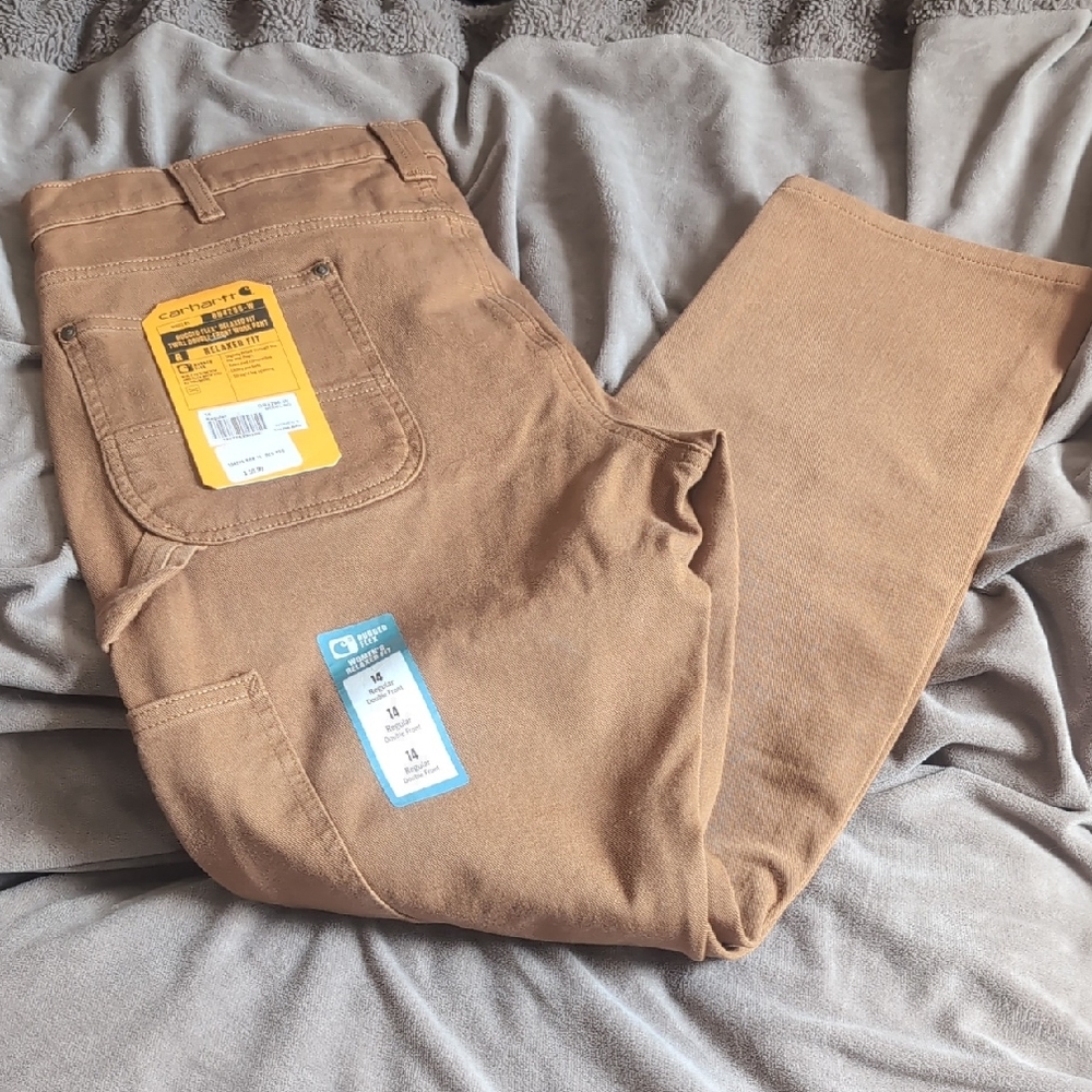 Women's Carhartt Double Front Work Jeans Relaxed Fit 14R Brown